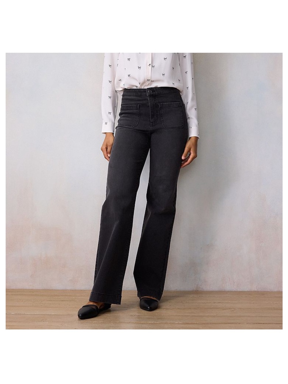 LC Lauren Conrad High-Rise Wide-Leg Jeans in Charcoal Black